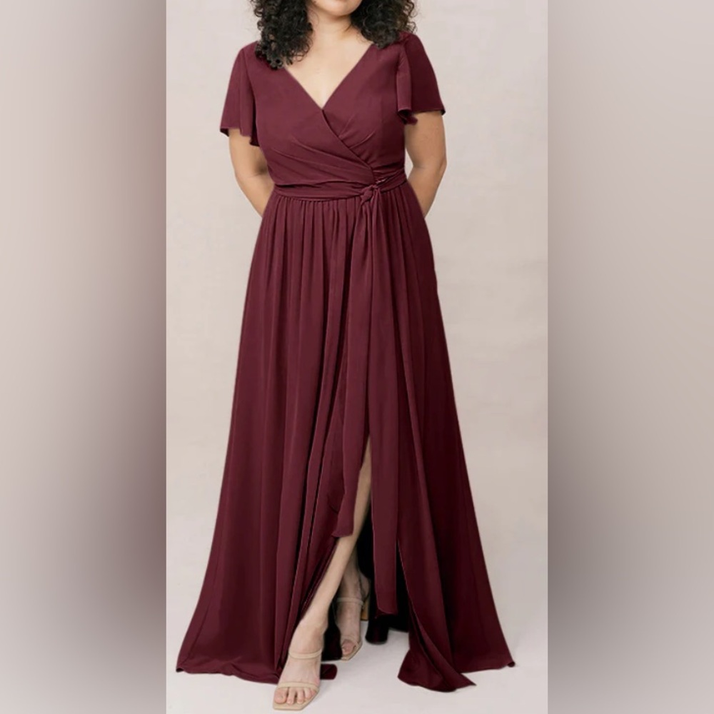 Revelry Bridesmaid Dress - S24, Burgundy, Faux Wrap Dress with Tie